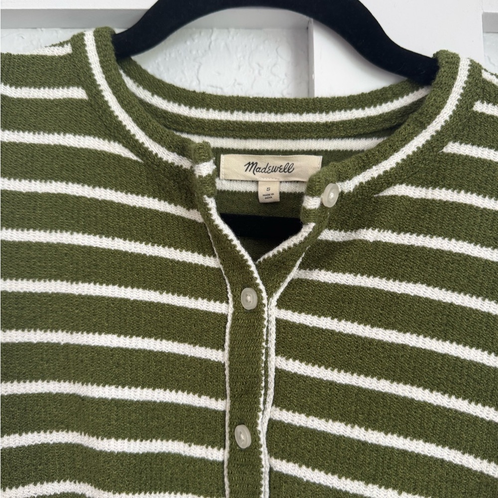 Madewell Olive and White Striped cotton button down